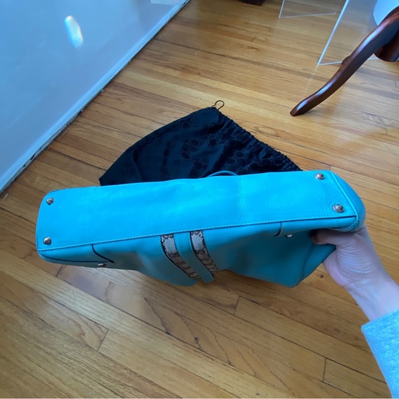 Gucci Turquoise Jackie O Large Leather Hobo Handbag - Picture 10 of 16